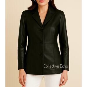 Vintage 90s Worthington Women’s Leather Jacket Blazer Career Classic Black Sz M